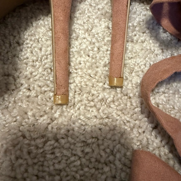 Qupid Tan Suede Heels with Wrap-Around Laces - Chantel Mauve Suede Lace-Up Heels - Picture 6 of 7
